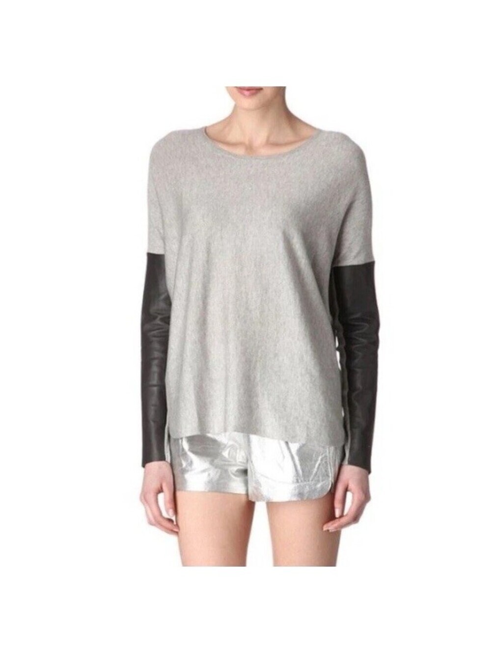 Maje Pomelos Silk Cashmere Sweater Leather Panel Sweater Womens Size 1 Boatneck